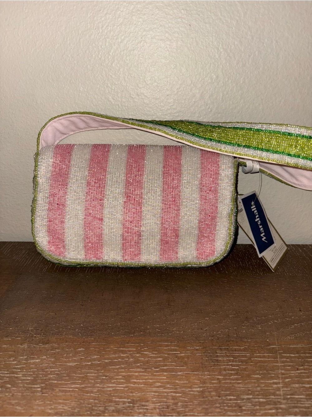 NWT Beaded Pink Stripe Tulip Handcrafted In India Bag - Picture 2 of 5